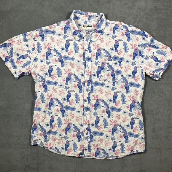 Vtg Tipsy Elves Hawaiian Shirt Men's 2XL White Tropical Toucan Button-Up Beach - Picture 1 of 5